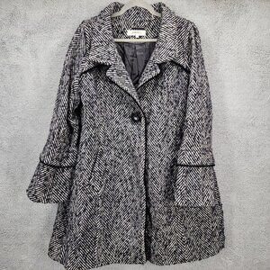 Hawke & Co Women's Size 14 Black‎ White Herringbone Wool Blend Snap Jacket Coat